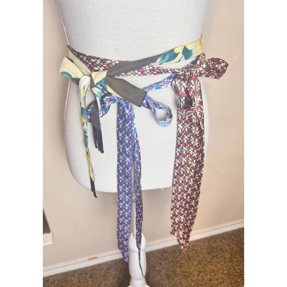 Lot of 3 Vintage Skinny Waist Tie Belts Floral Geometric Sashes Beaded Fringe
